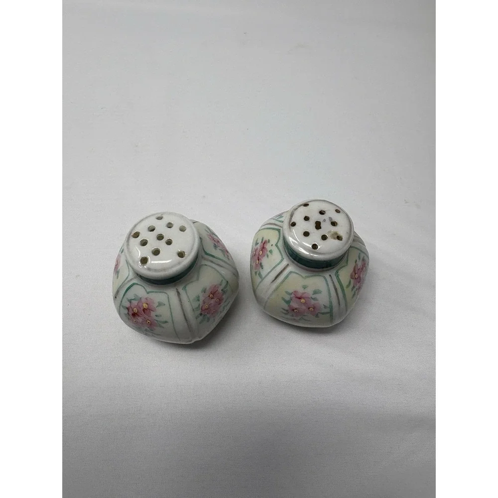 Vintage Salt & Pepper Shakers Hand Painted Floral Porcelain No Stopper Elegant